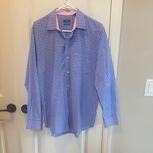 Izod Blue and Pink Gingham Long-Sleeve Button Shirt